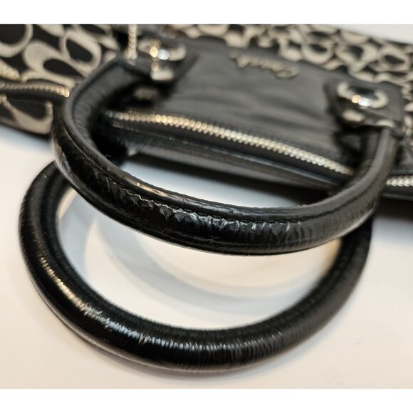 Coach Ashley Signature Black Silver Large Satchel Handbag Shoulder Bag F15443 - Picture 7 of 16